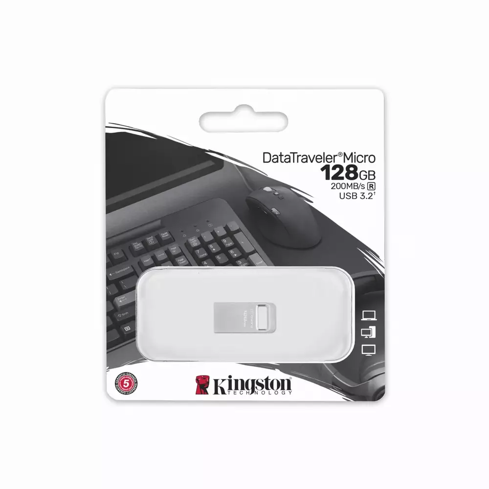 USB памет KINGSTON DataTraveler Micro, 128GB, USB-A 3.2 Gen 1, Сребрист