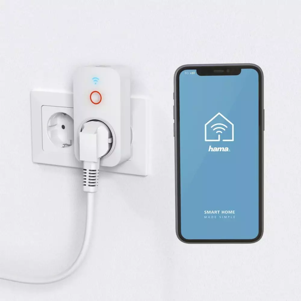 HAMA Смарт WiFi конктакт за управление с глас/приложение, 2 USB порта, 2300 W, 10 A