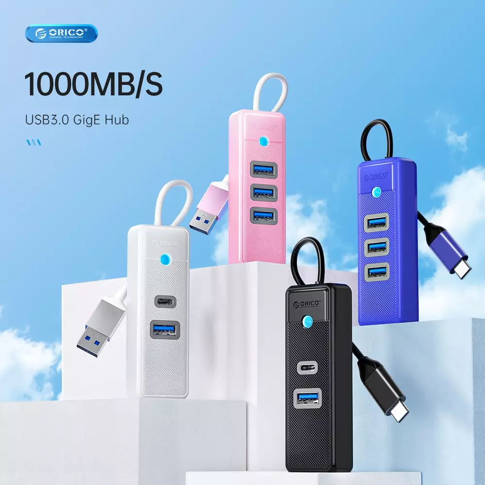 Orico хъб HUB USB3.1 3 port + LAN 1000M - PW3UR-C3-015-BK