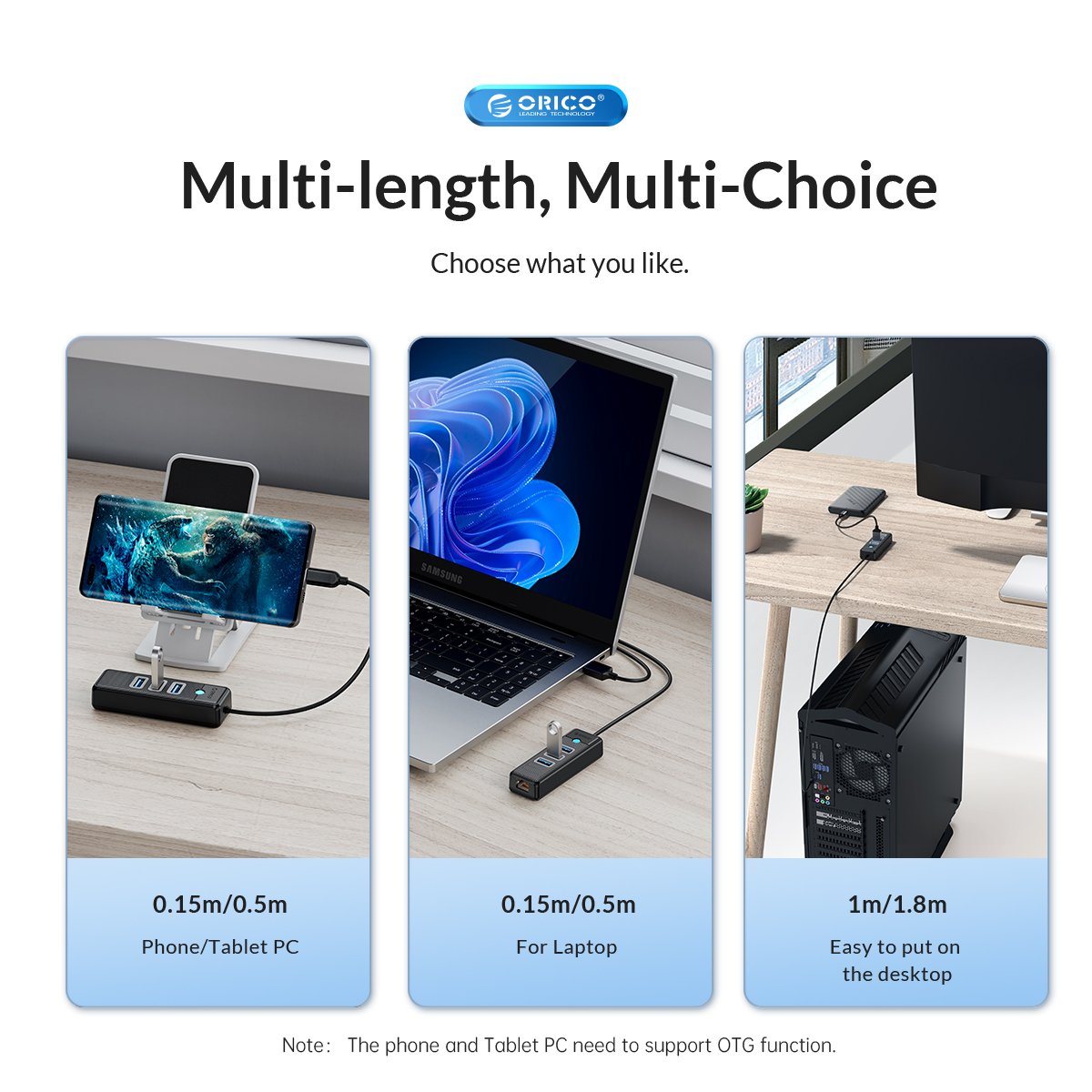Orico хъб HUB USB3.1 3 port + LAN 1000M - PW3UR-C3-015-BK