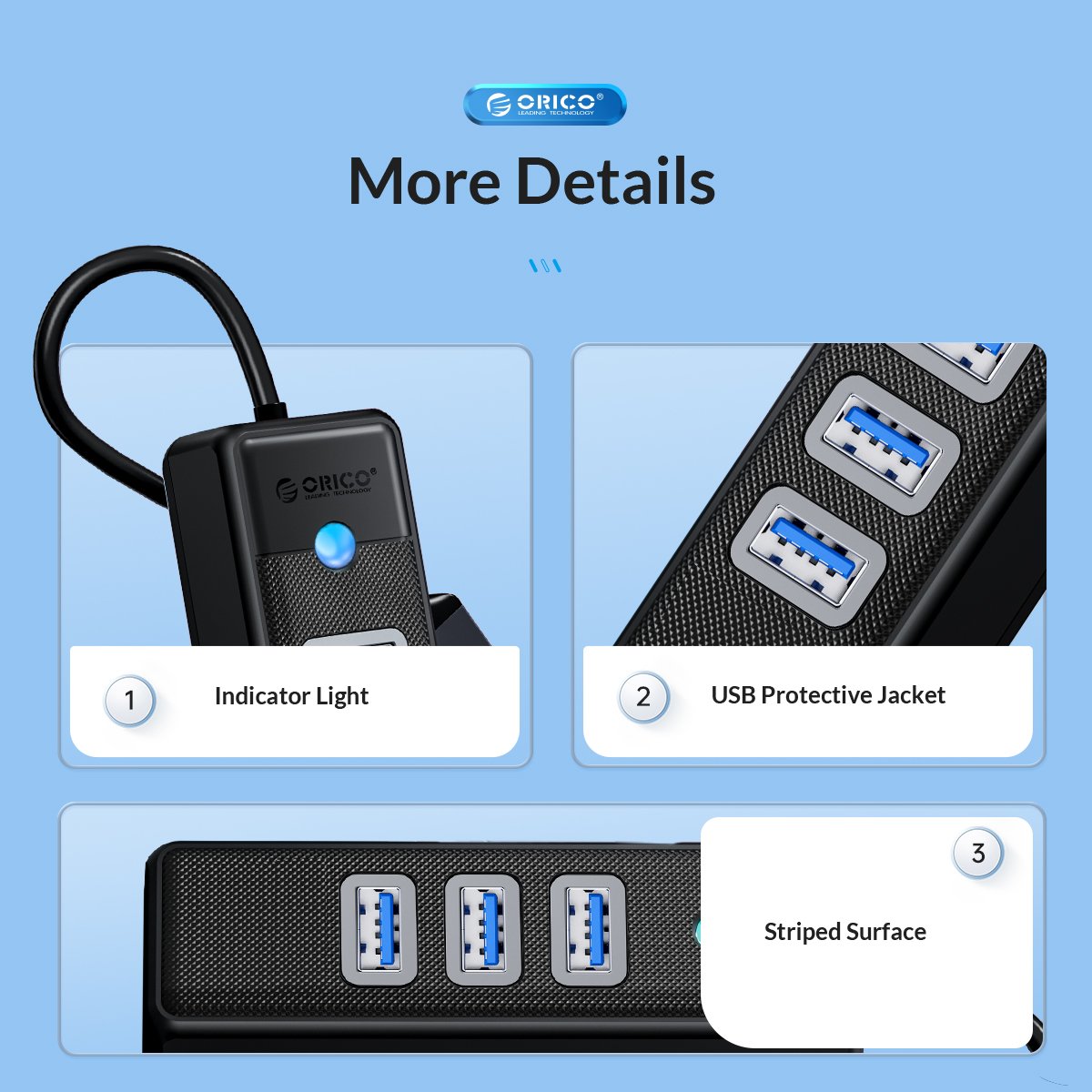 Orico хъб HUB USB3.1 3 port + LAN 1000M - PW3UR-C3-015-BK