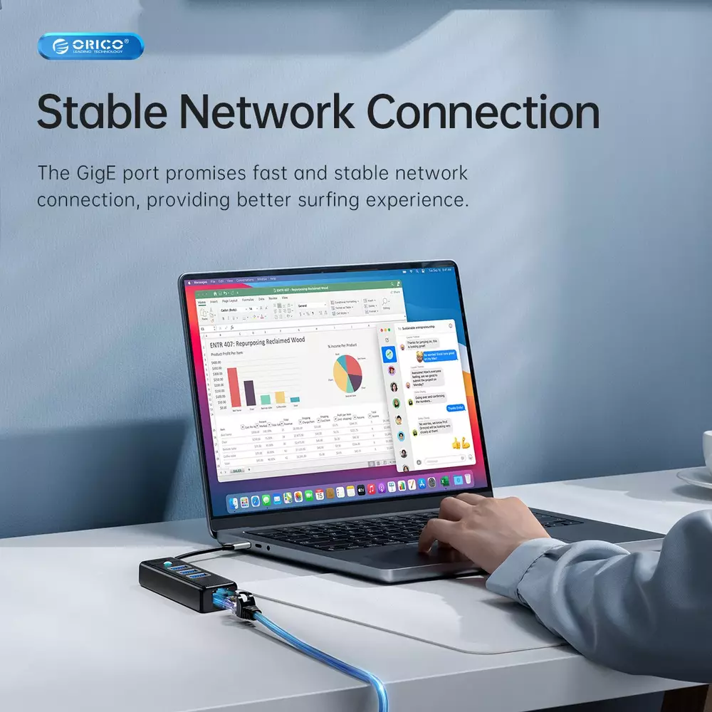 Orico хъб HUB USB3.0 3 port + LAN 1000M - PW3UR-U3-015-BK