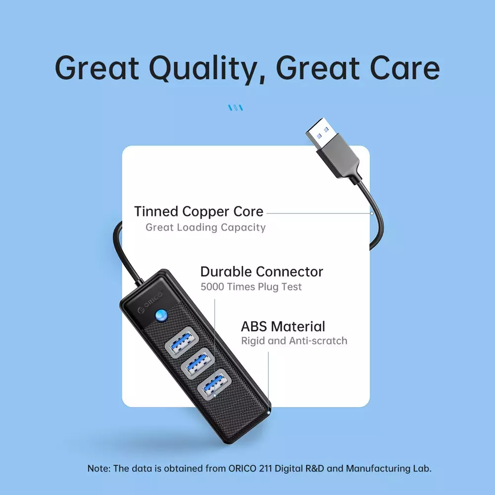 Orico хъб HUB USB3.0 3 port + LAN 1000M - PW3UR-U3-015-BK