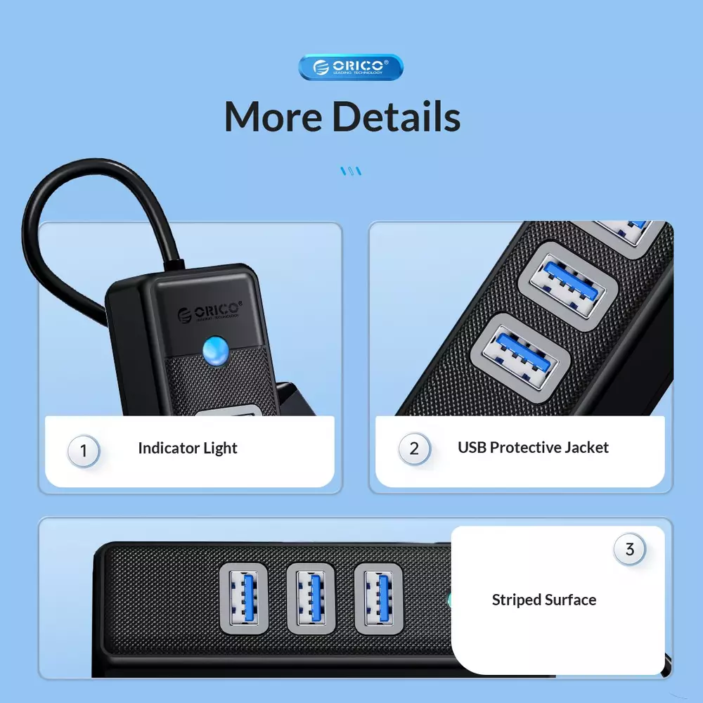 Orico хъб HUB USB3.0 3 port + LAN 1000M - PW3UR-U3-015-BK