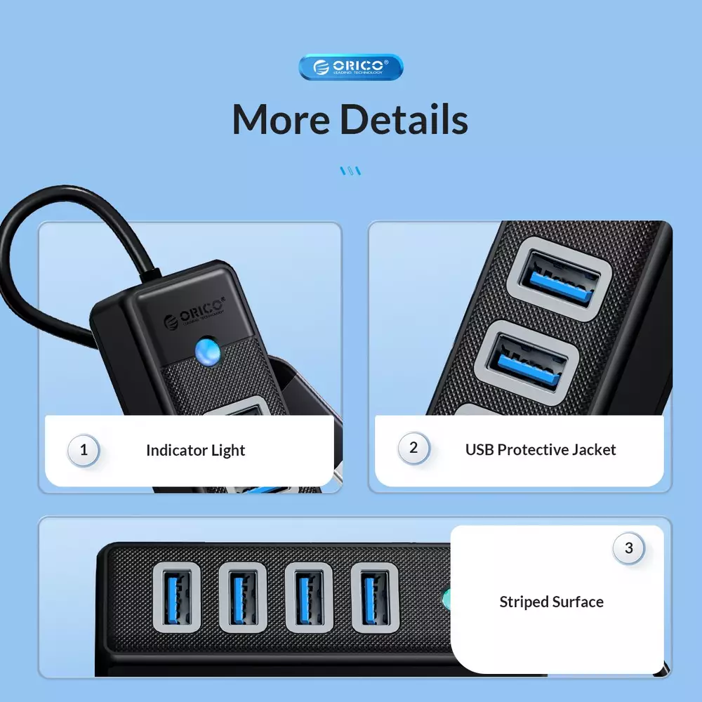 Orico κόμβος HUB USB3.1 3 θύρες - 2 x USB3.0, 1 x Type C, Μαύρος - PWC2U-C3-015-BK