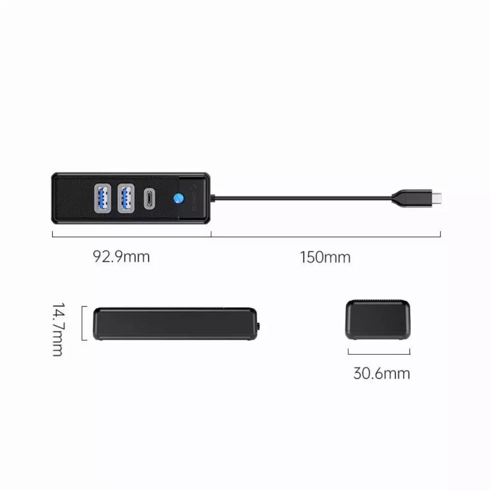Orico κόμβος HUB USB3.1 3 θύρες - 2 x USB3.0, 1 x Type C, Μαύρος - PWC2U-C3-015-BK