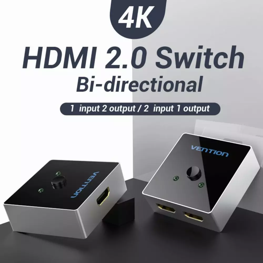 Vention Разклонител превключвател HDMI 2.0 Switcher/Splitter 2-Port Bi-Direction - Grey Aluminium - AFLH0