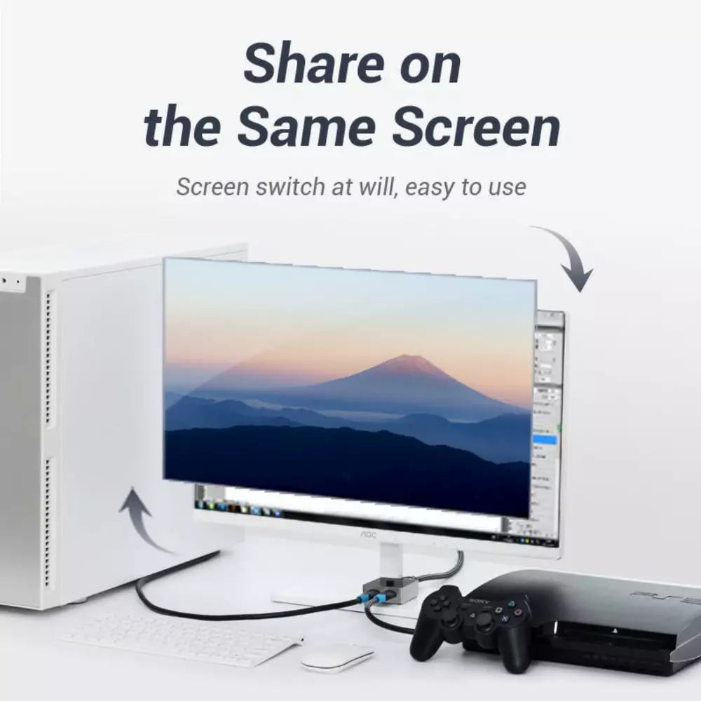 Vention Разклонител превключвател HDMI 2.0 Switcher/Splitter 2-Port Bi-Direction - Grey Aluminium - AFLH0