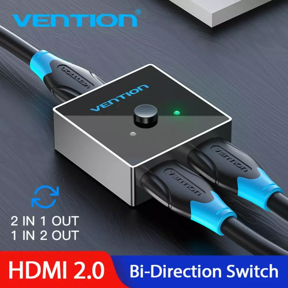 Vention Разклонител превключвател HDMI 2.0 Switcher/Splitter 2-Port Bi-Direction - Grey Aluminium - AFLH0