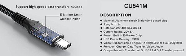 VCom USB4.0 Type-C/Type-C 40Gbps, 240W - CU541M-1.2m