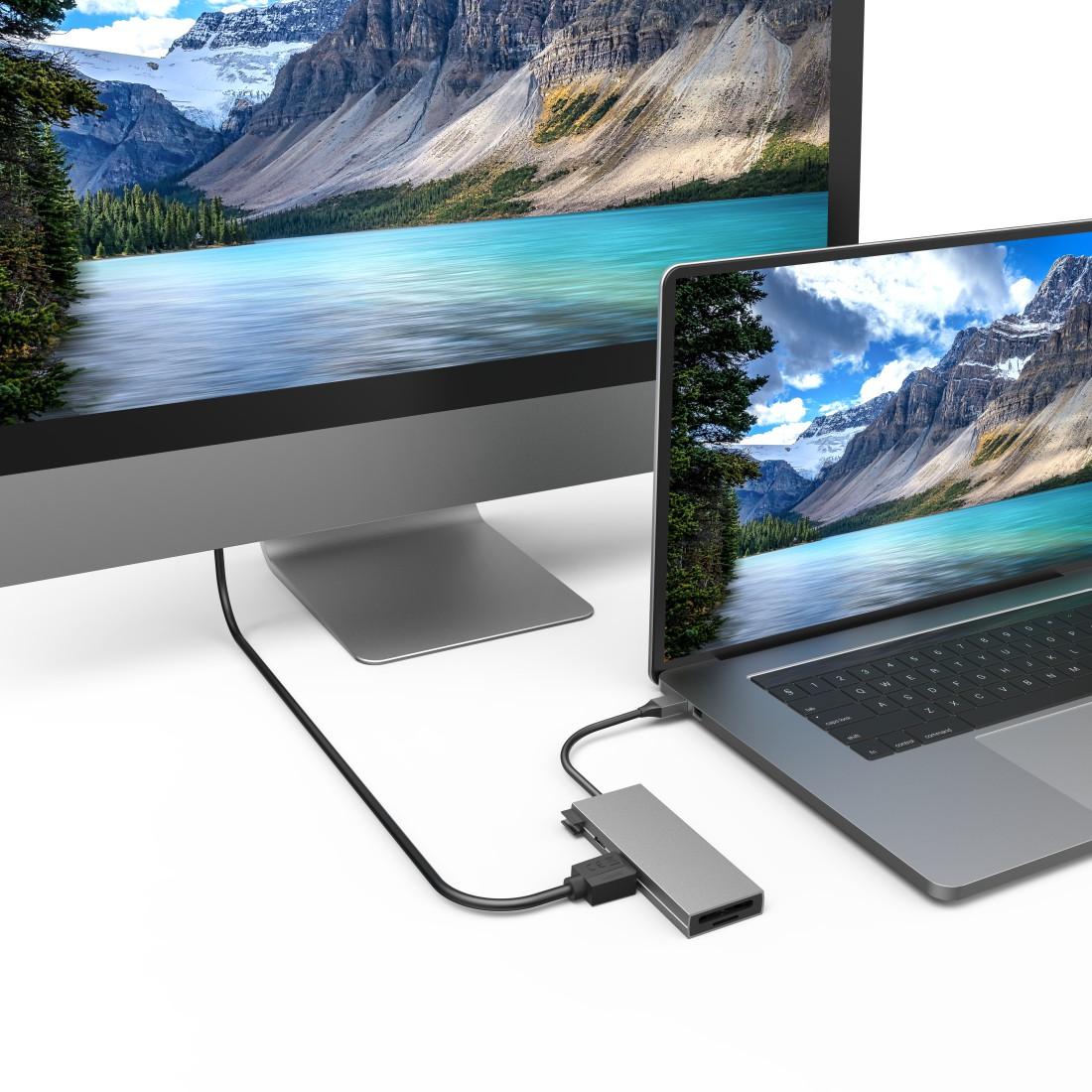 6-портов хъб USB-C HAMA Multiport, 2 x USB-A, USB-C, HDMI, SD, microSD, Сив