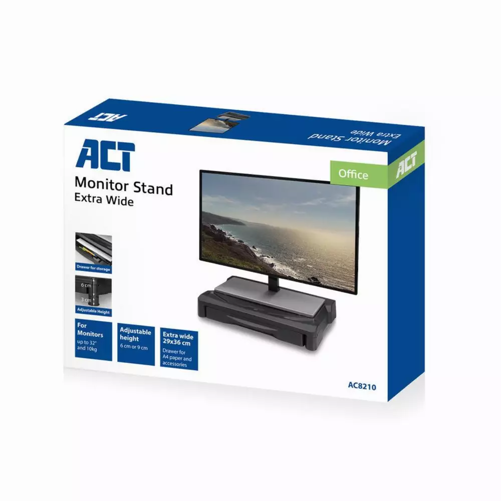 Βάση για οθόνη ACT AC8210, Για γραφείο, Έως 10 kg, Μαύρη