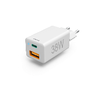 HAMA Бързо мини зарядно 220V, 38W, 1x USB-C PD, 1x USB-A QC,бяло