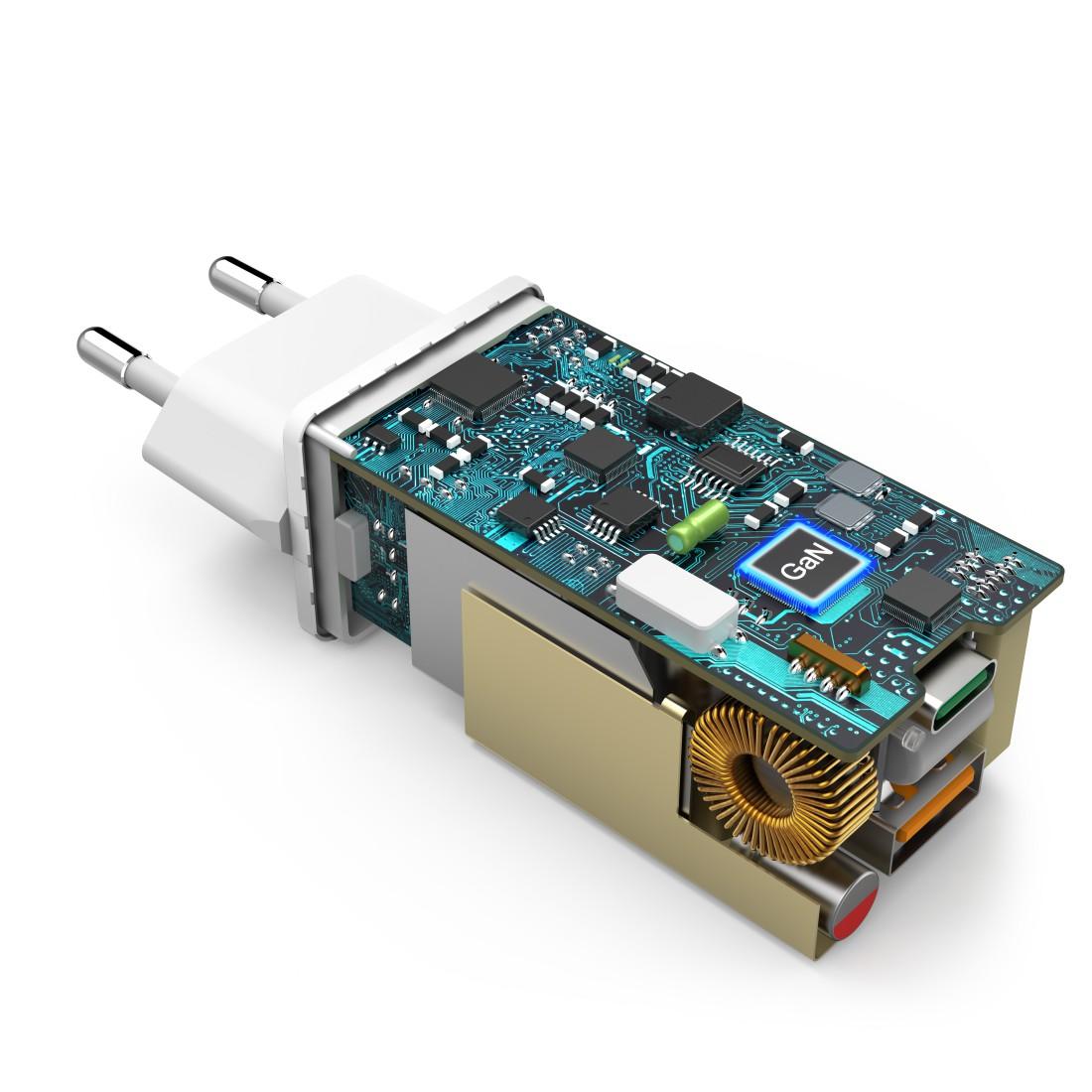 HAMA Бързо мини Gan зарядно 220V, 65W,1x USB-C PD, 1x USB-A QC, бял