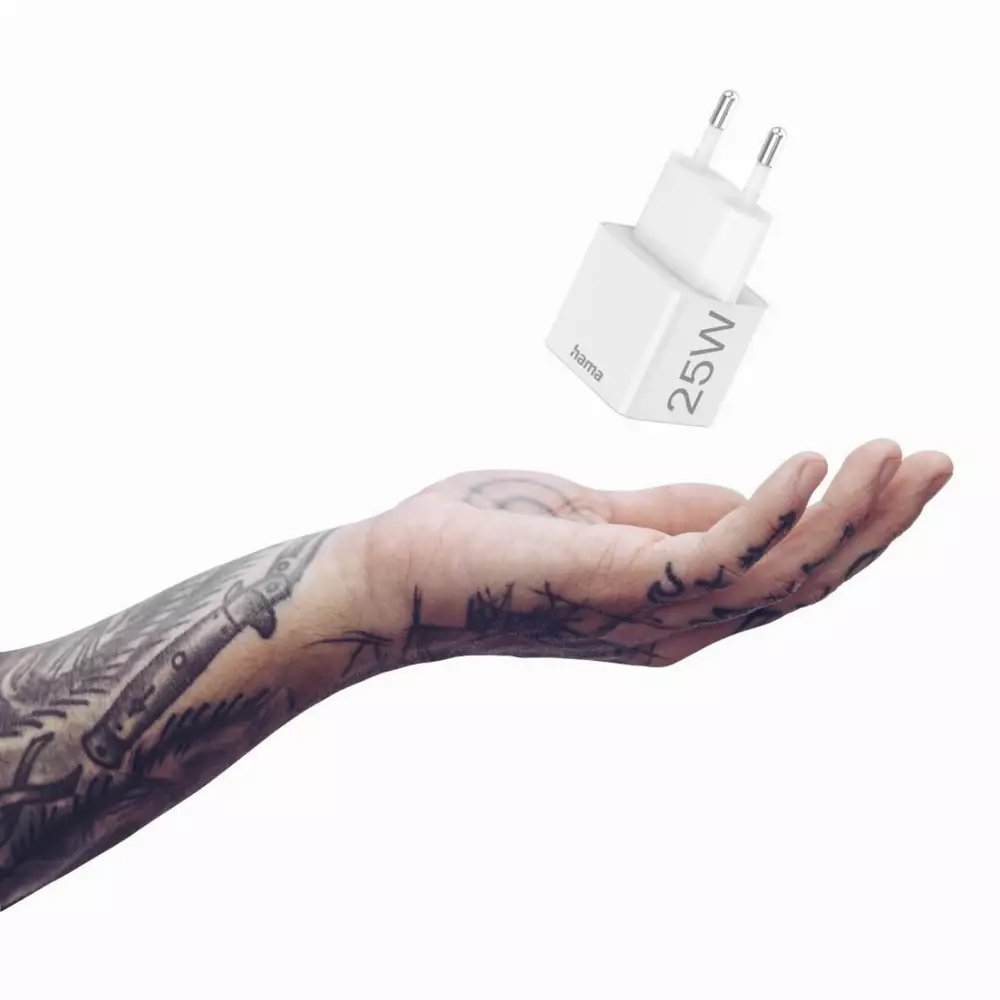 HAMA Бързо мини зарядно 220V, USB-C, PD/Qualcomm, 25W, бял