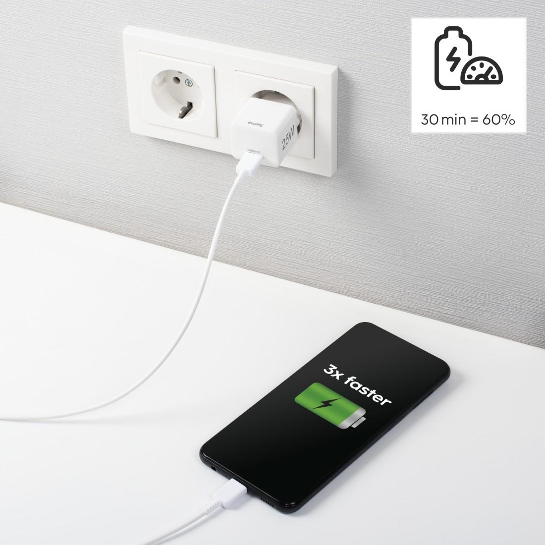 HAMA Бързо мини зарядно 220V, USB-C, PD/Qualcomm, 25W, бял