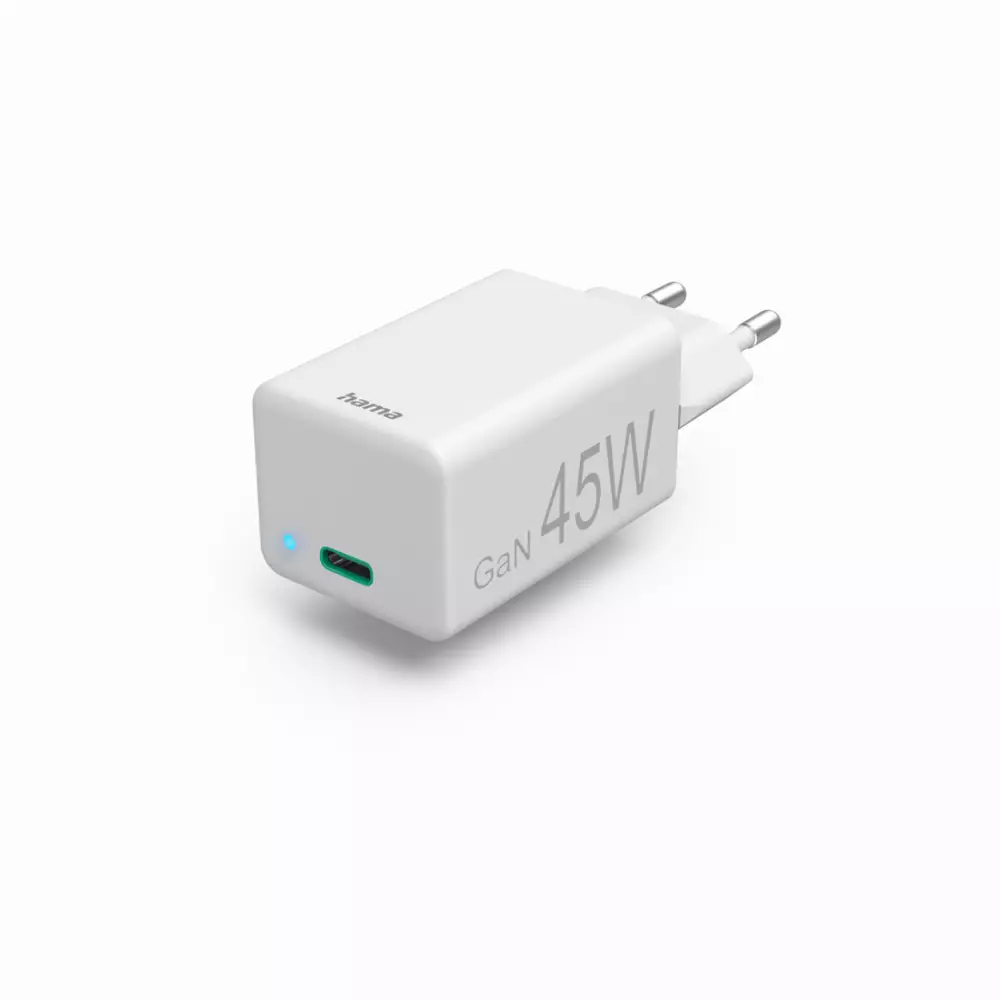 HAMA Бързо мини Gan зарядно 220V, USB-C, PD/Qualcomm®/GaN, 45 W, бял