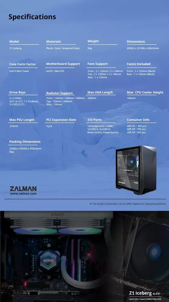 Кутия Zalman Z1 Iceberg Black Gaming Case mATX