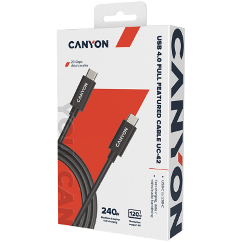 Кабел CANYON UC-42, CNS-USBC42B USB4 TYPE-C to TYPE-C, 20G 2m 5A 