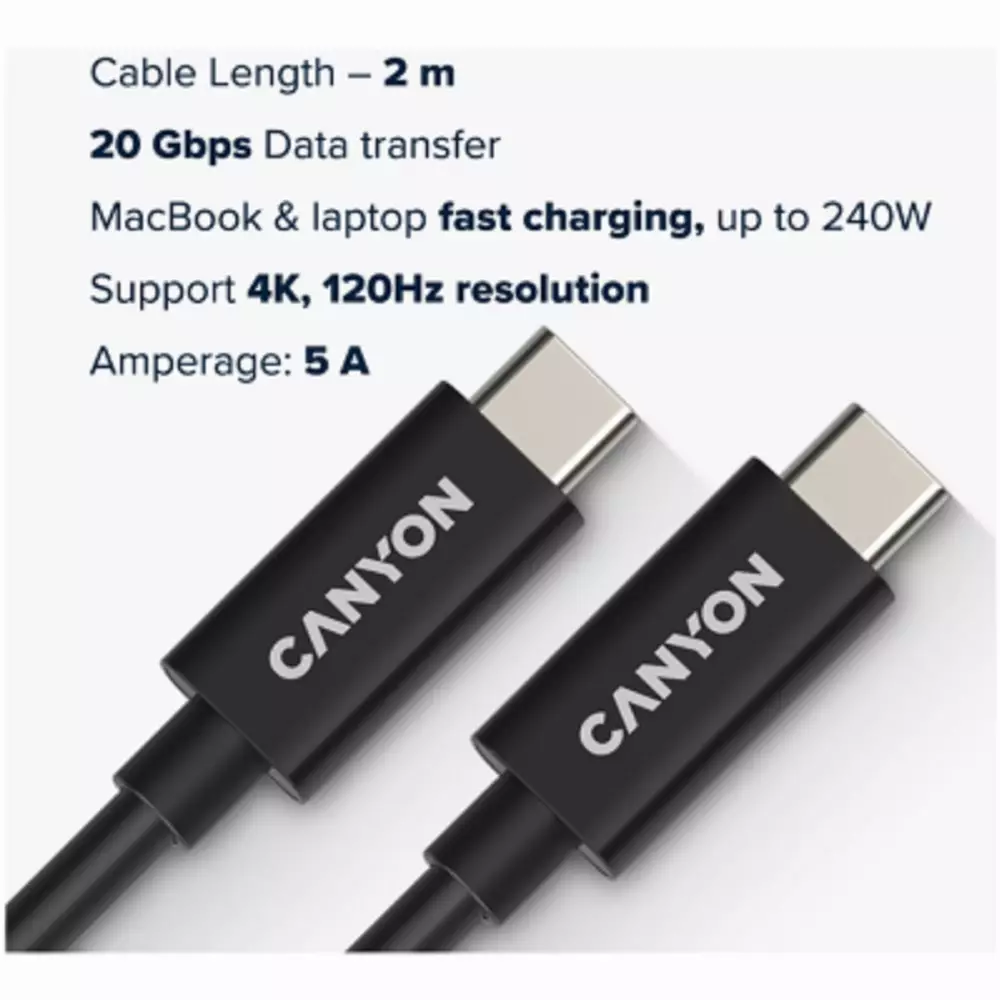 Кабел CANYON UC-42, CNS-USBC42B USB4 TYPE-C to TYPE-C, 20G 2m 5A