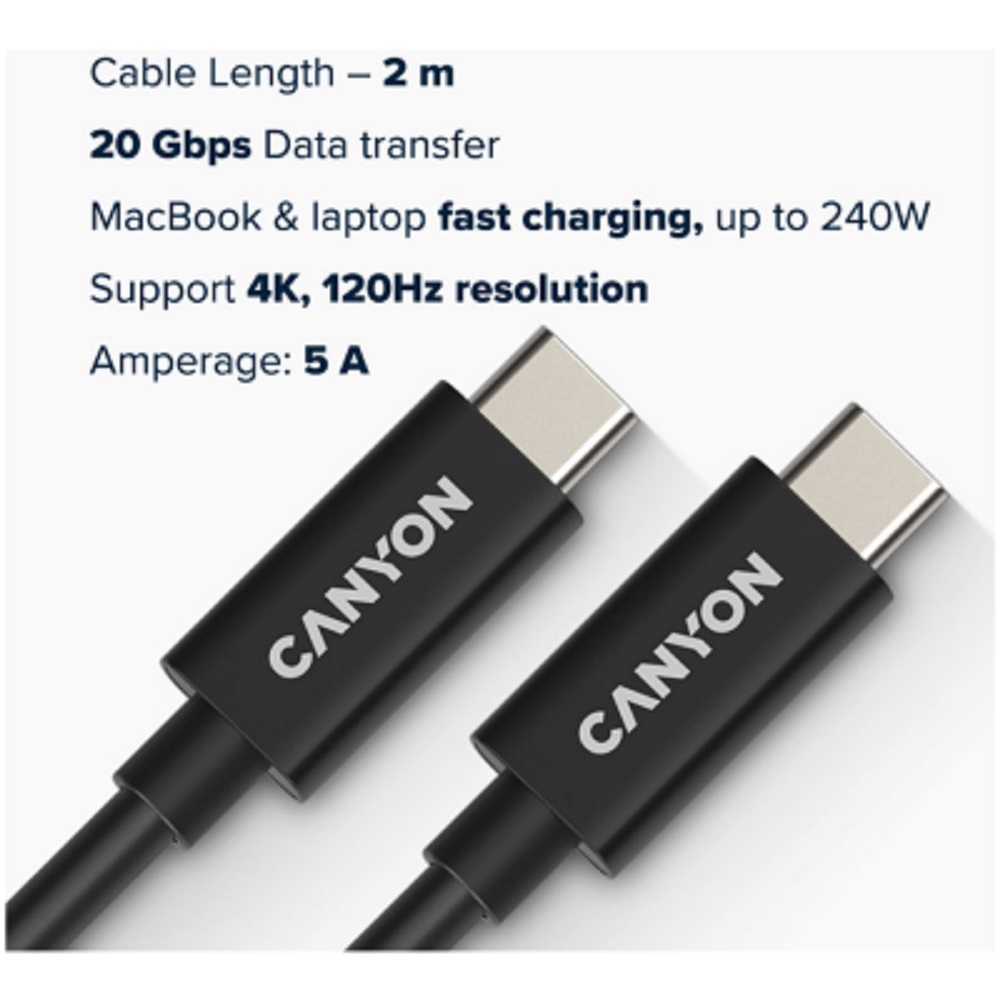 Кабел CANYON UC-42, CNS-USBC42B USB4 TYPE-C to TYPE-C, 20G 2m 5A 