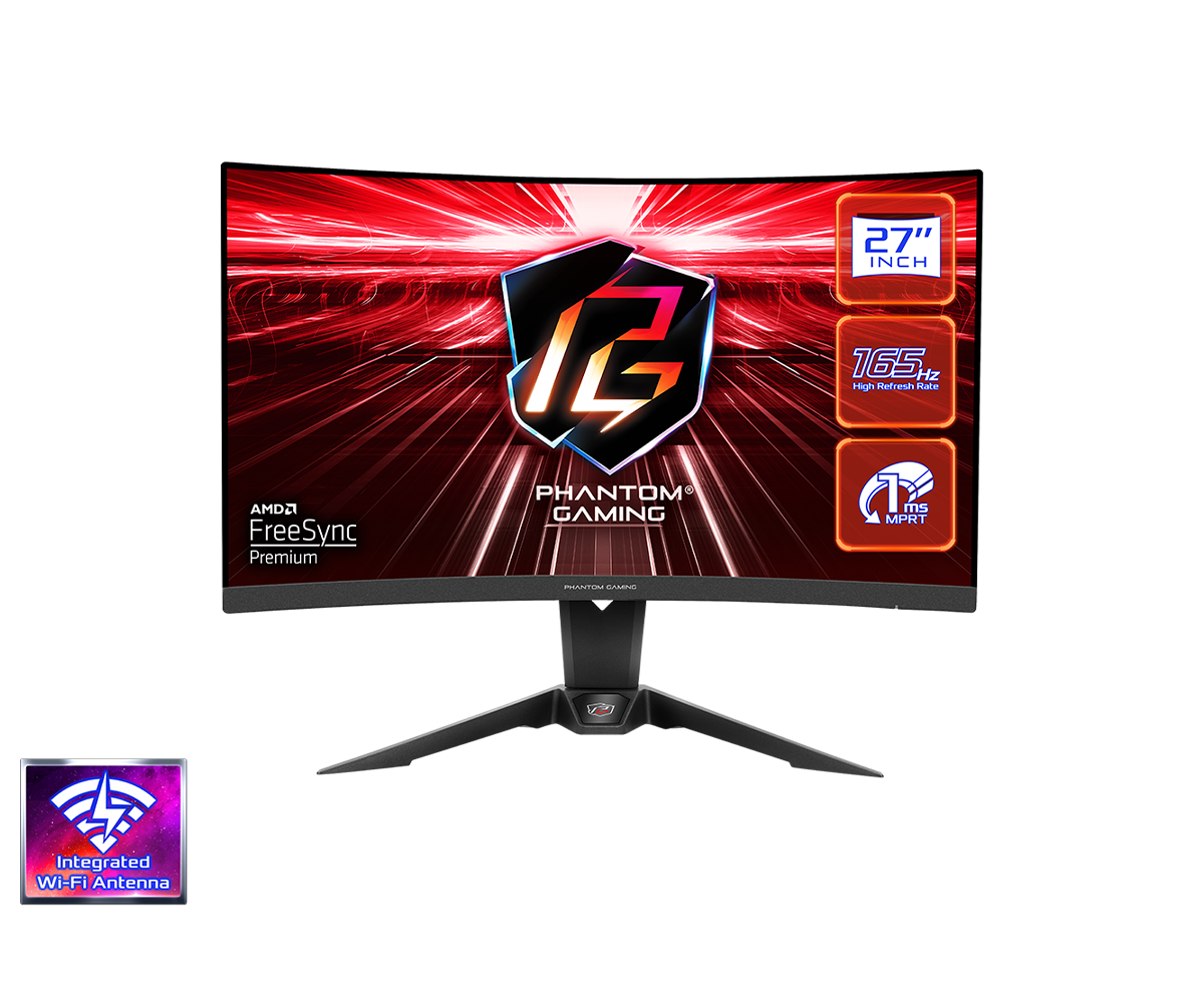 Монитор ASRock PG27Q15R2A 27", VA Curved, QHD 2560X1440, 165Hz, 1ms, WiFi Antena, AMD FreeSync Premium