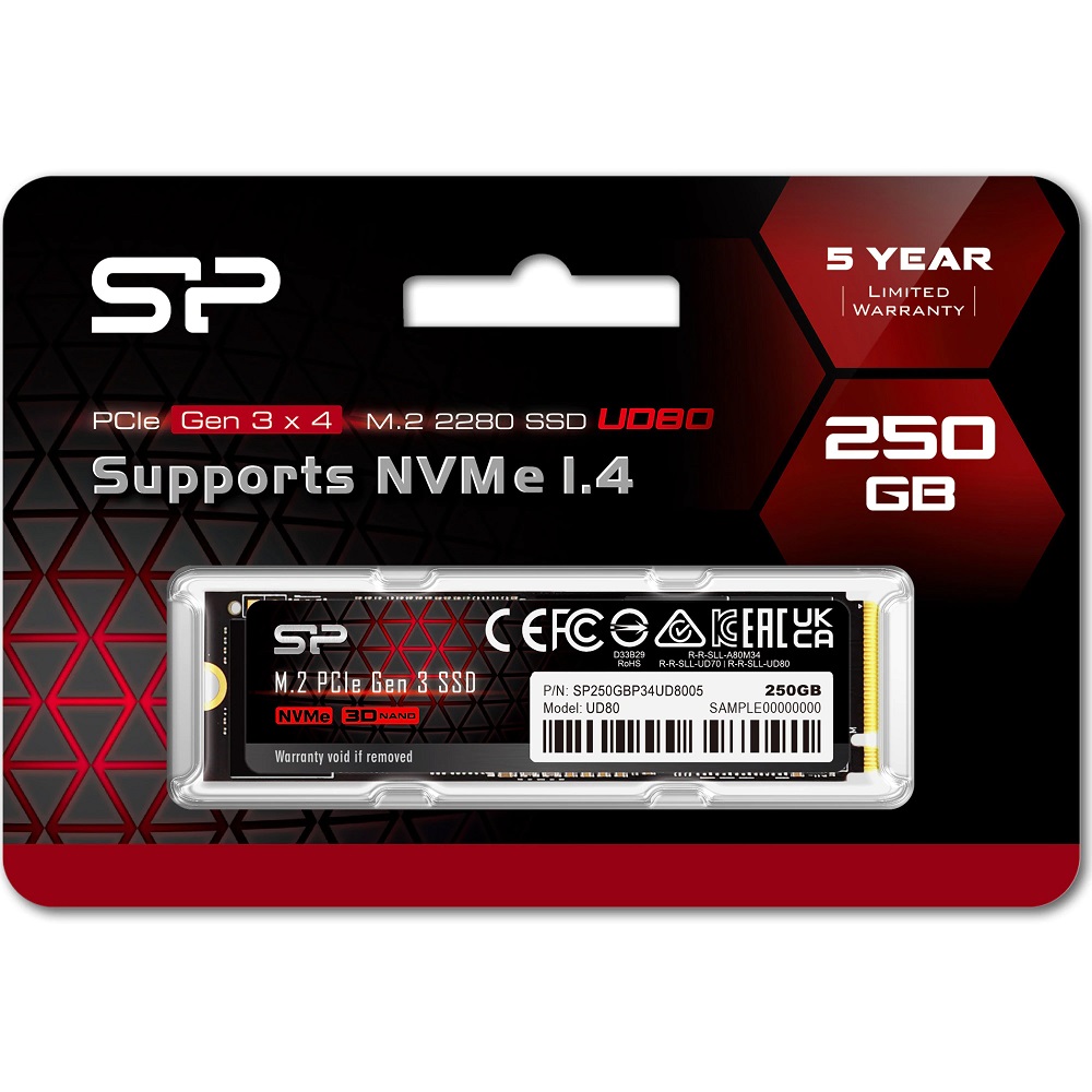 Диск SSD Silicon Power UD80 250GB M.2 2280 PCIe NVMe Gen 3x4 - SP250GBP34UD8005