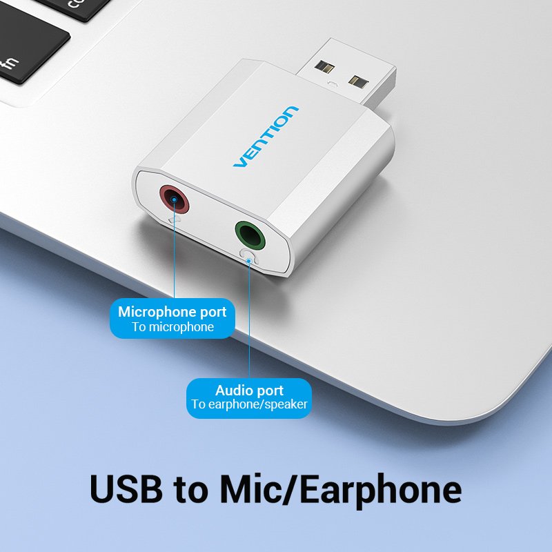 Vention външна звукова карта USB Sound card Headphones, Mic, Silver