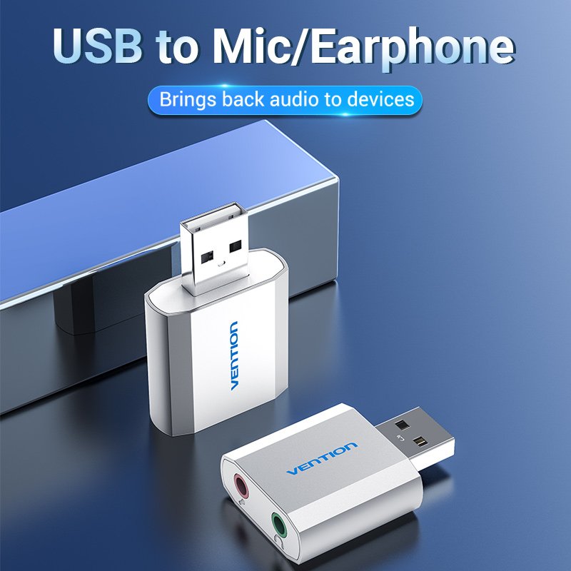 Vention външна звукова карта USB Sound card - Headphones, Mic, Silver - VAB-S13