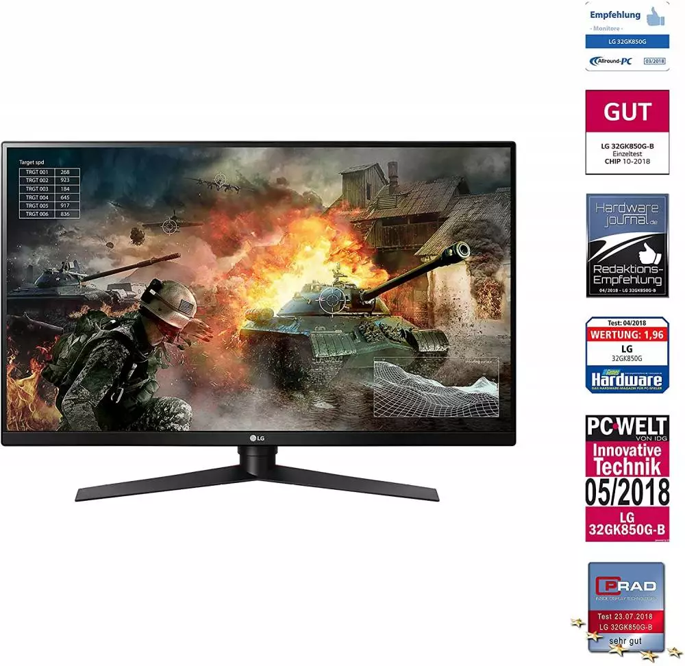 Монитор LG 31.5" 32GK850G-B, QHD (2560x1440), VA, 144Hz, 5ms, G-Sync Compatible