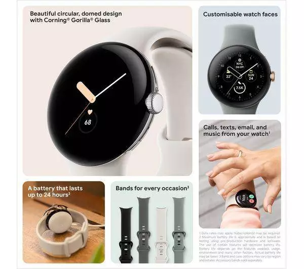 Смарт часовник Google Pixel Watch WiFi с Google Асистент - Matte Black, Obisidian