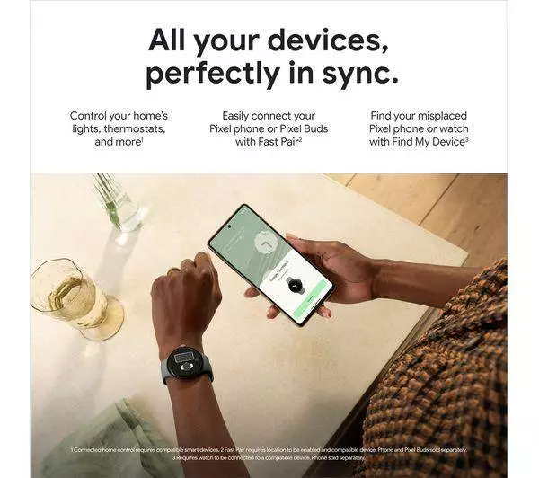 Смарт часовник Google Pixel Watch WiFi с Google Асистент - Silver, Chalk Strap