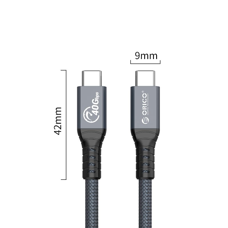 Orico кабел Cable Thunderbolt 4 / USB4 - Type-C to Type-C 40Gbps PD100W 0.3m Grey - TBZ4-03-GY