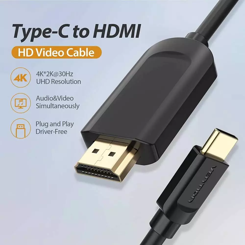Câble Vention Cable Type-C to HDMI - 2.0m 4K Noir - CGUBH