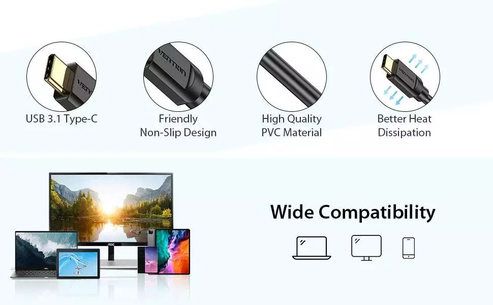 Vention кабел Cable Type-C to HDMI - 2.0m 4K Black - CGUBH