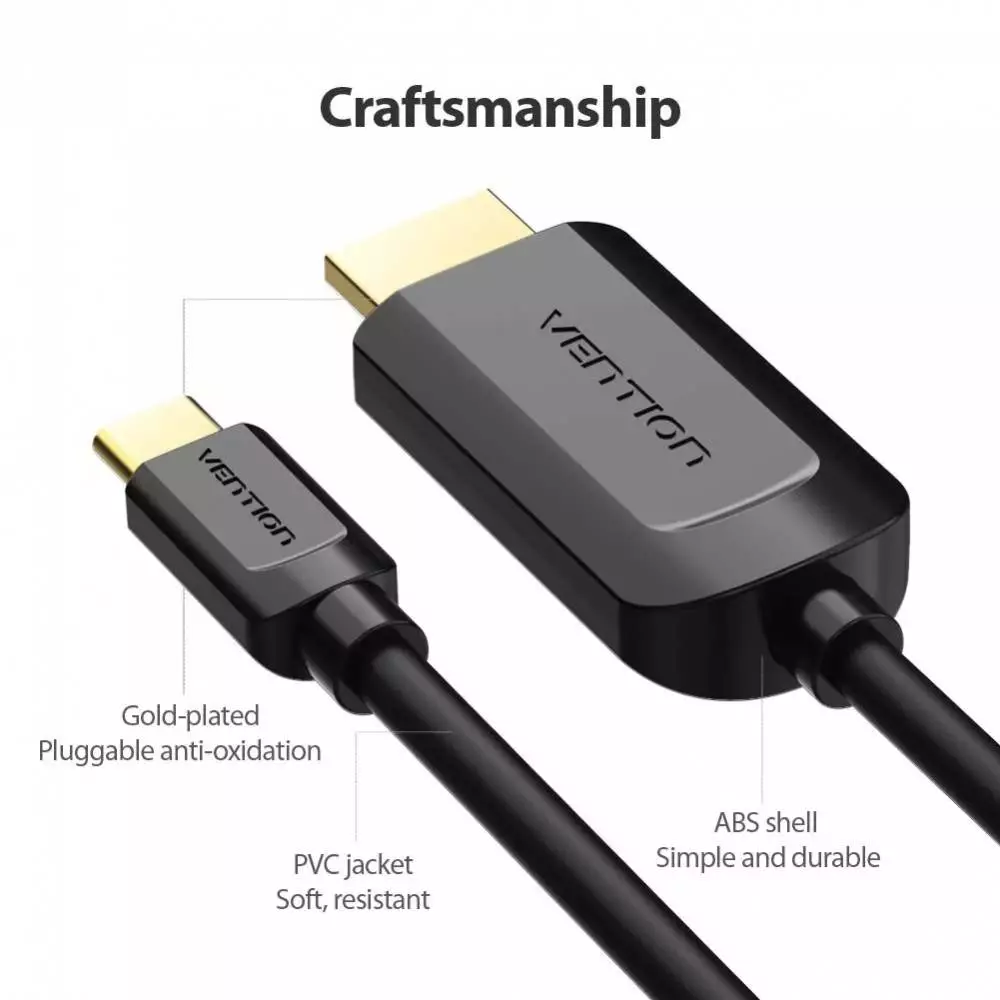 Câble Vention Cable Type-C to HDMI - 2.0m 4K Noir - CGUBH