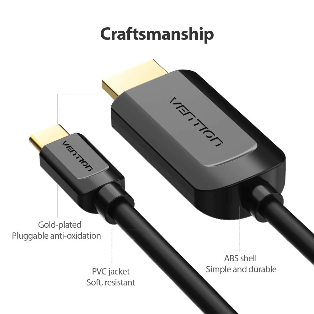 Câble Vention Cable Type-C to HDMI - 2.0m 4K Noir - CGUBH