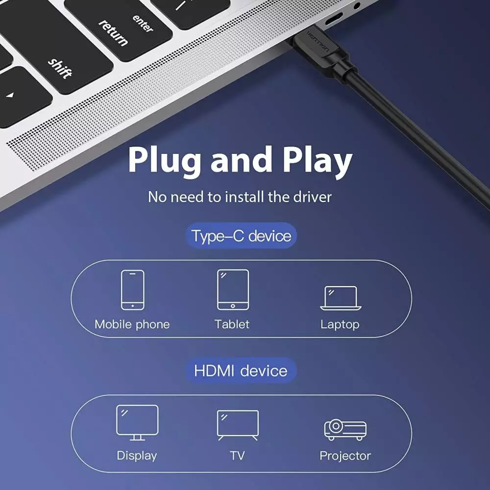 Câble Vention Cable Type-C to HDMI - 2.0m 4K Noir - CGUBH