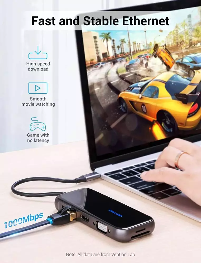 Vention докинг станция Type-C Docking Station Power Distribution 3.0 87W - HDMI, Type-C x 1, USB3.0 x 2, USB 2.0 x 2, LAN, SD/TF, VGA - TFGHB
