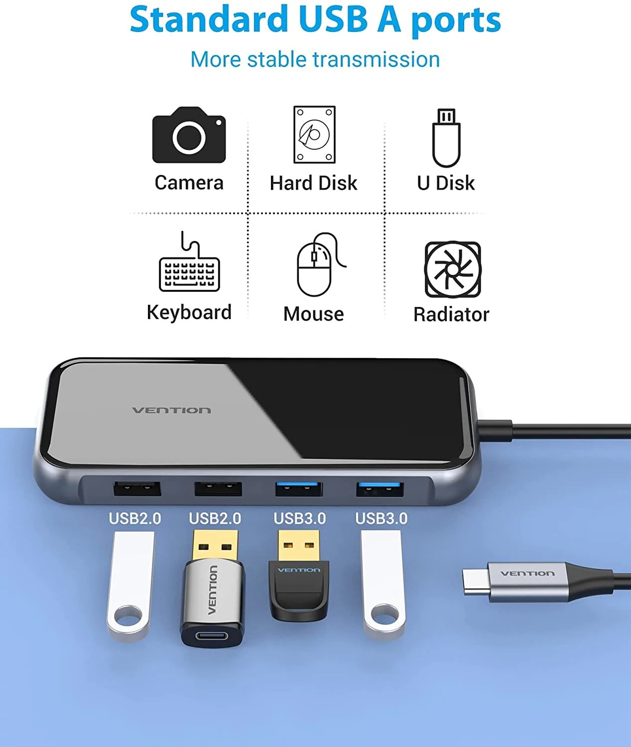 Vention докинг станция Type-C Docking Station Power Distribution 3.0 87W - HDMI, Type-C x 1, USB3.0 x 2, USB 2.0 x 2, LAN, SD/TF, VGA - TFGHB