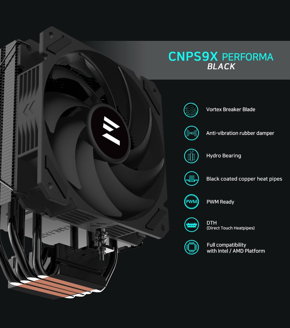 Охладител за процесор Zalman CNPS9X PERFORMA BLACK CPU Cooler