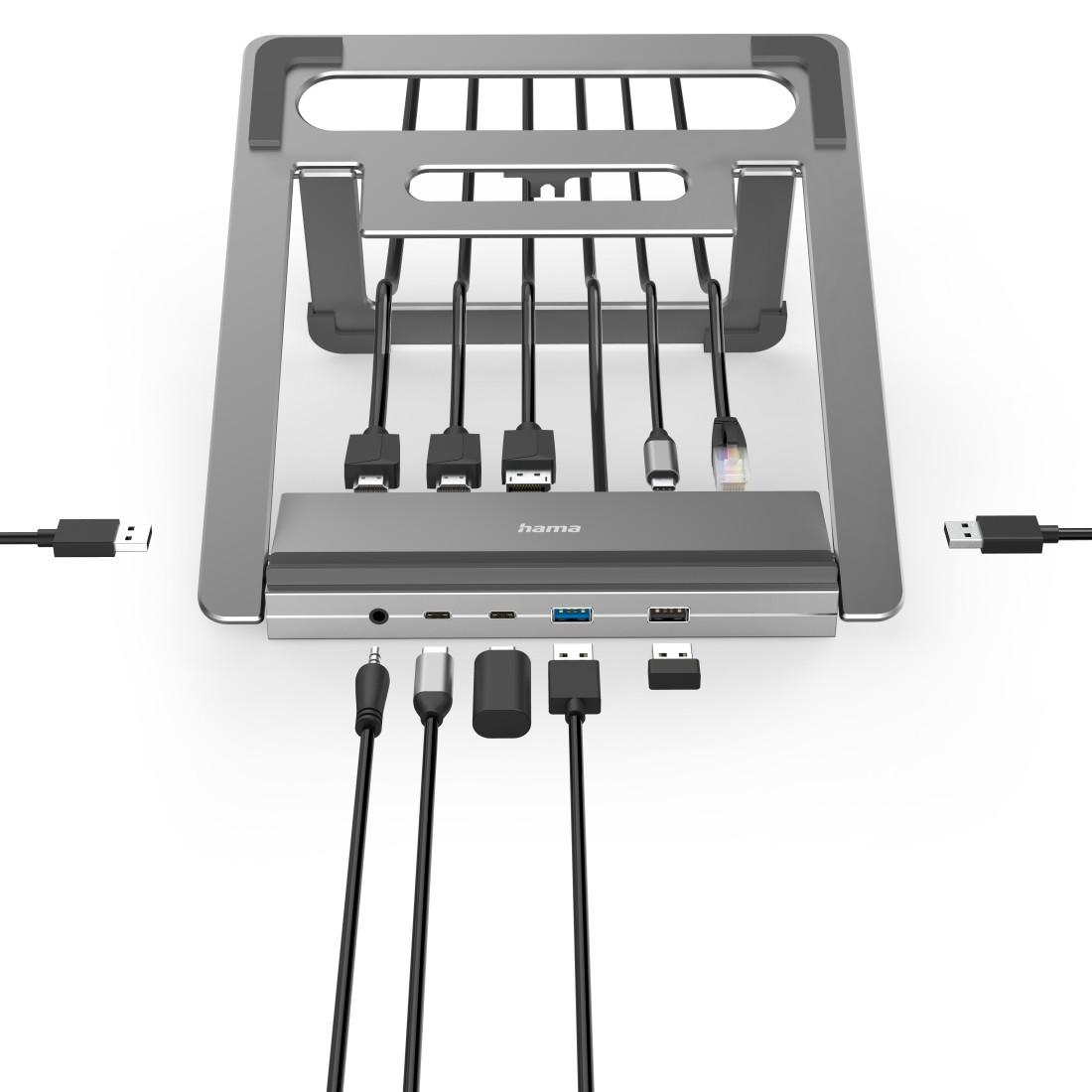 Hama "Connect2Office Stand" USB-C докинг станция, стойка за лаптоп, 12 порта