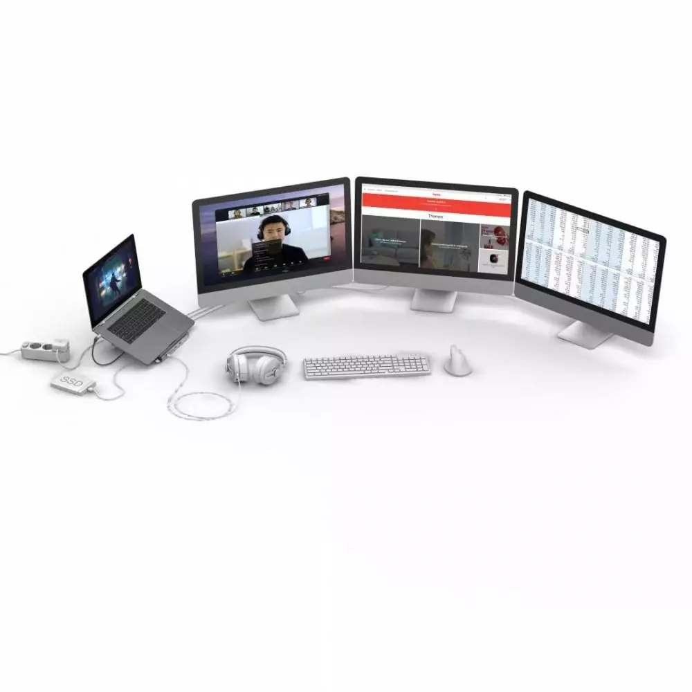 Hama "Connect2Office Stand" USB-C докинг станция, стойка за лаптоп, 12 порта