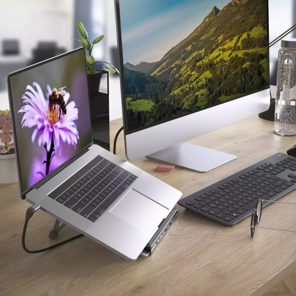 Hama "Connect2Office Stand" USB-C докинг станция, стойка за лаптоп, 12 порта