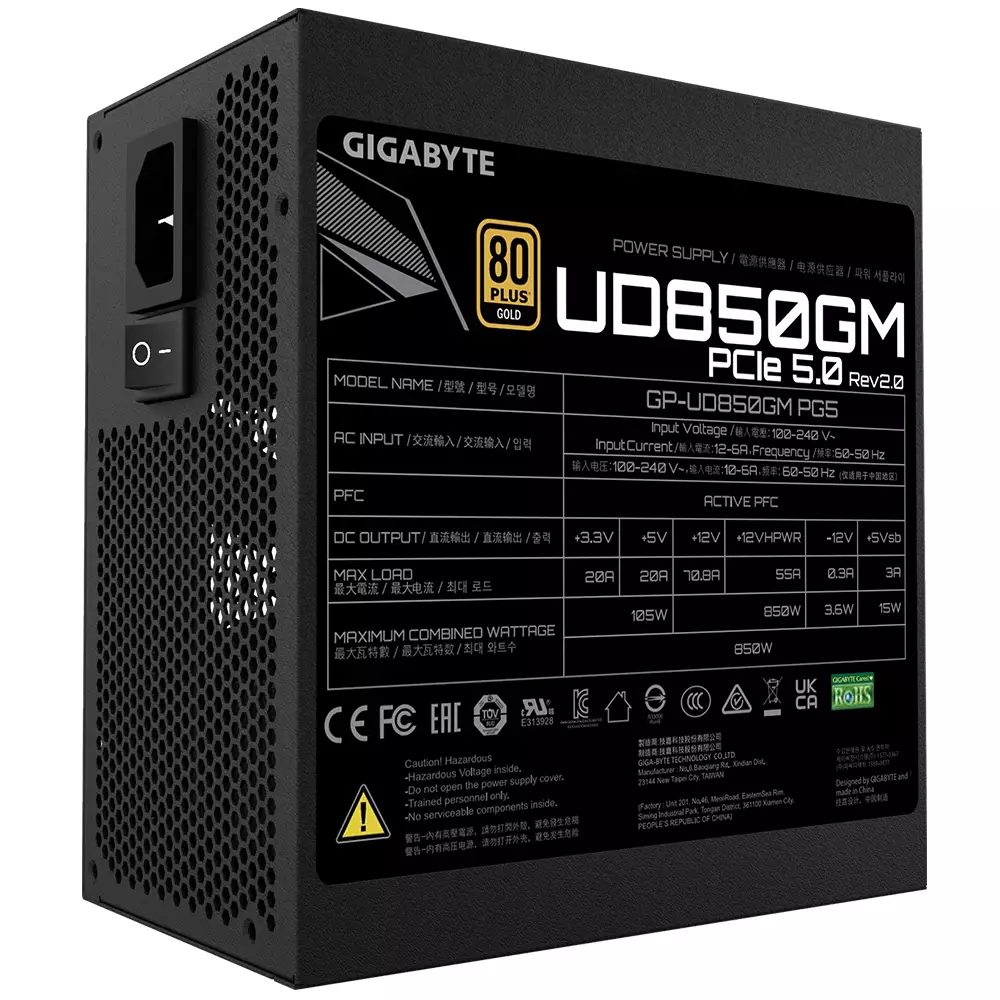 Захранване Gigabyte UD850GM PG5 (850W) 80 Plus Gold, Modular, ATX 3.0, PCIe 5.0 Ready