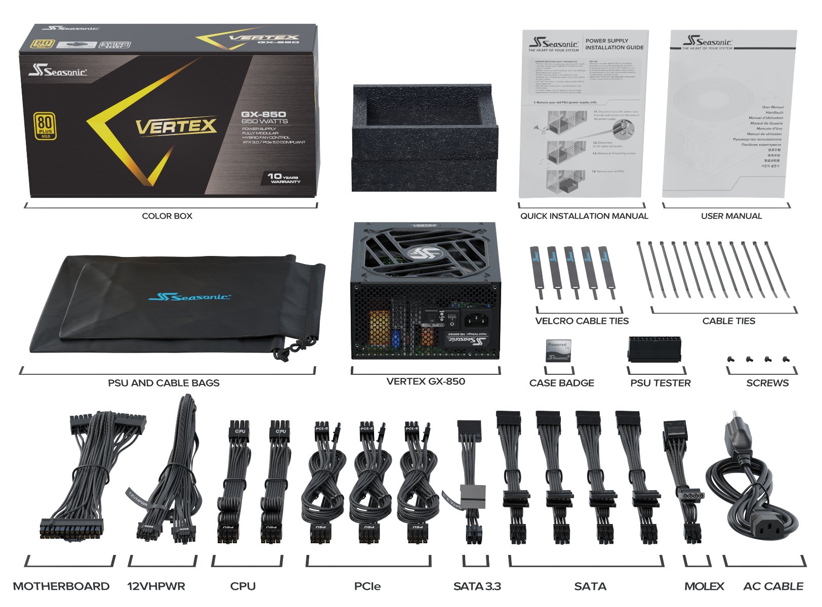 Захранване Seasonic VERTEX GX-850 ATX 3.0 850W 80 Plus Gold PSU PCIe Gen 5 - 12851GXAFS
