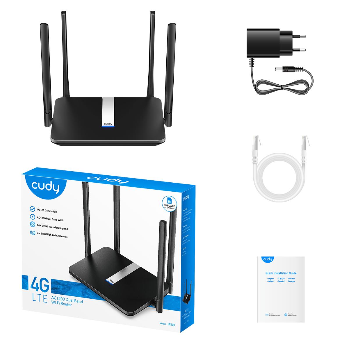Router wireless Cudy LT500, 4G LTE AC1200, 2.4/5 GHz, 300 - 867 Mbps, 10/100