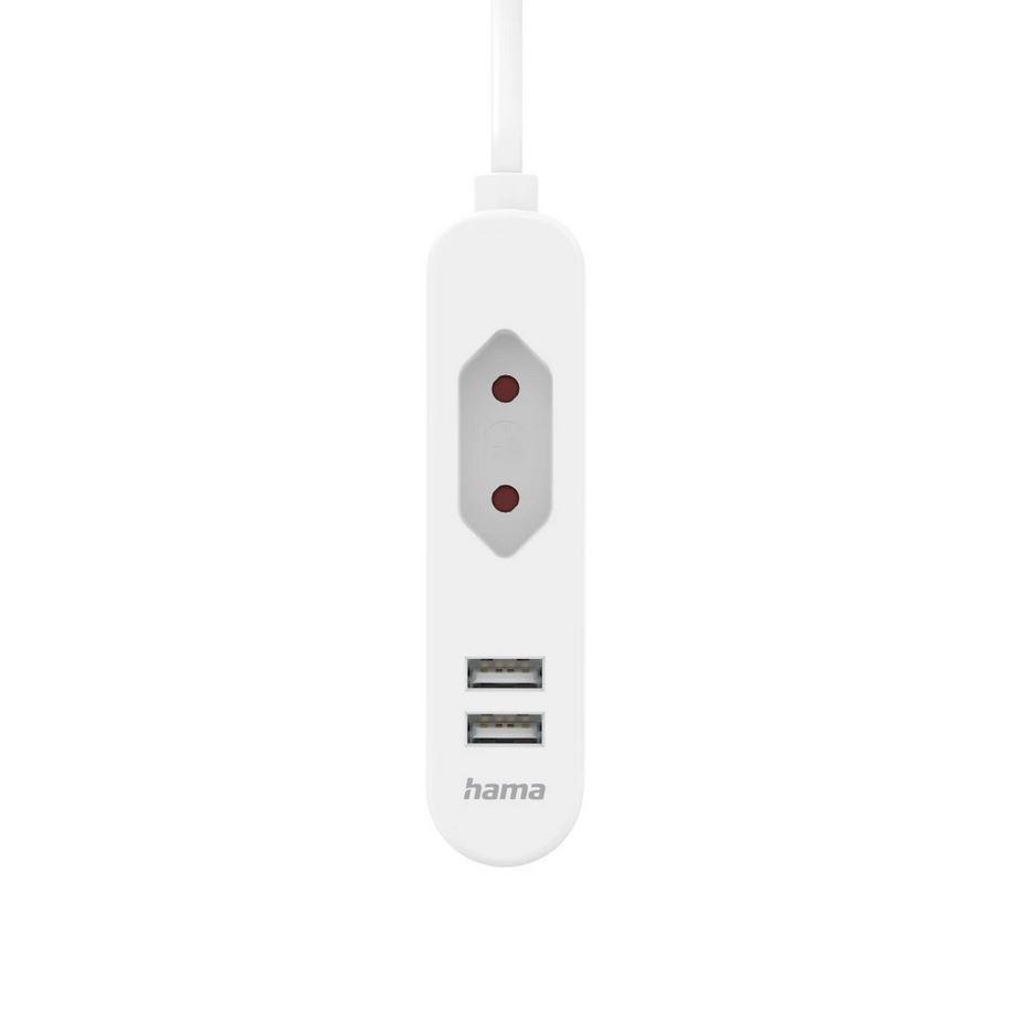 Hama USB захранване/разклонител с 1,9 м дълъг кабел и евробукса, 2x USB-A, бял