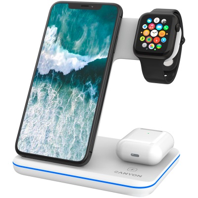 Безжично зарядно CANYON CNS-WCS303W 3in1 Wireless Charger with touch button for Running water light