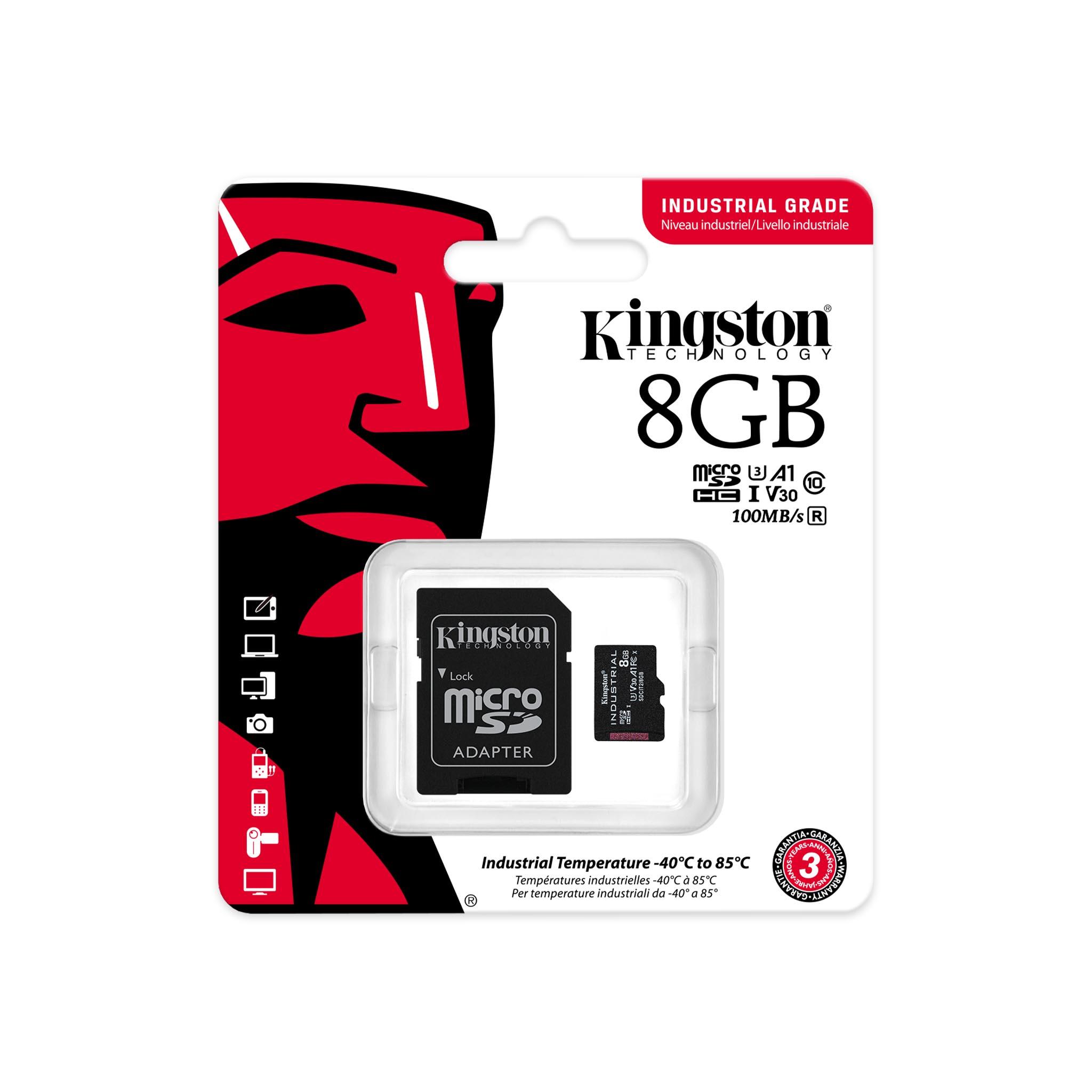 Карта памет Kingston Industrial 8GB, microSDHC/SDXC A1, Class 10